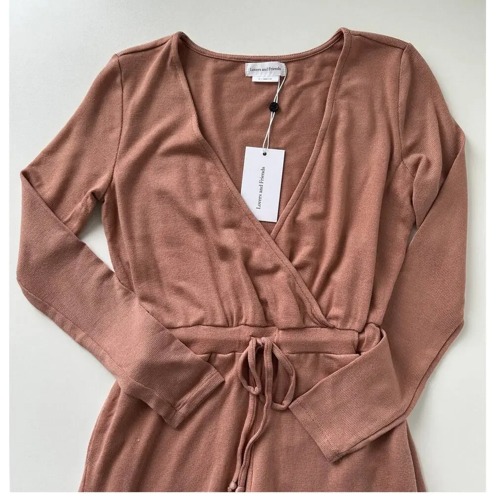 NWT Lovers + Friends Frankie Soft Knit Jumpsuit in Latte Brown Size XS